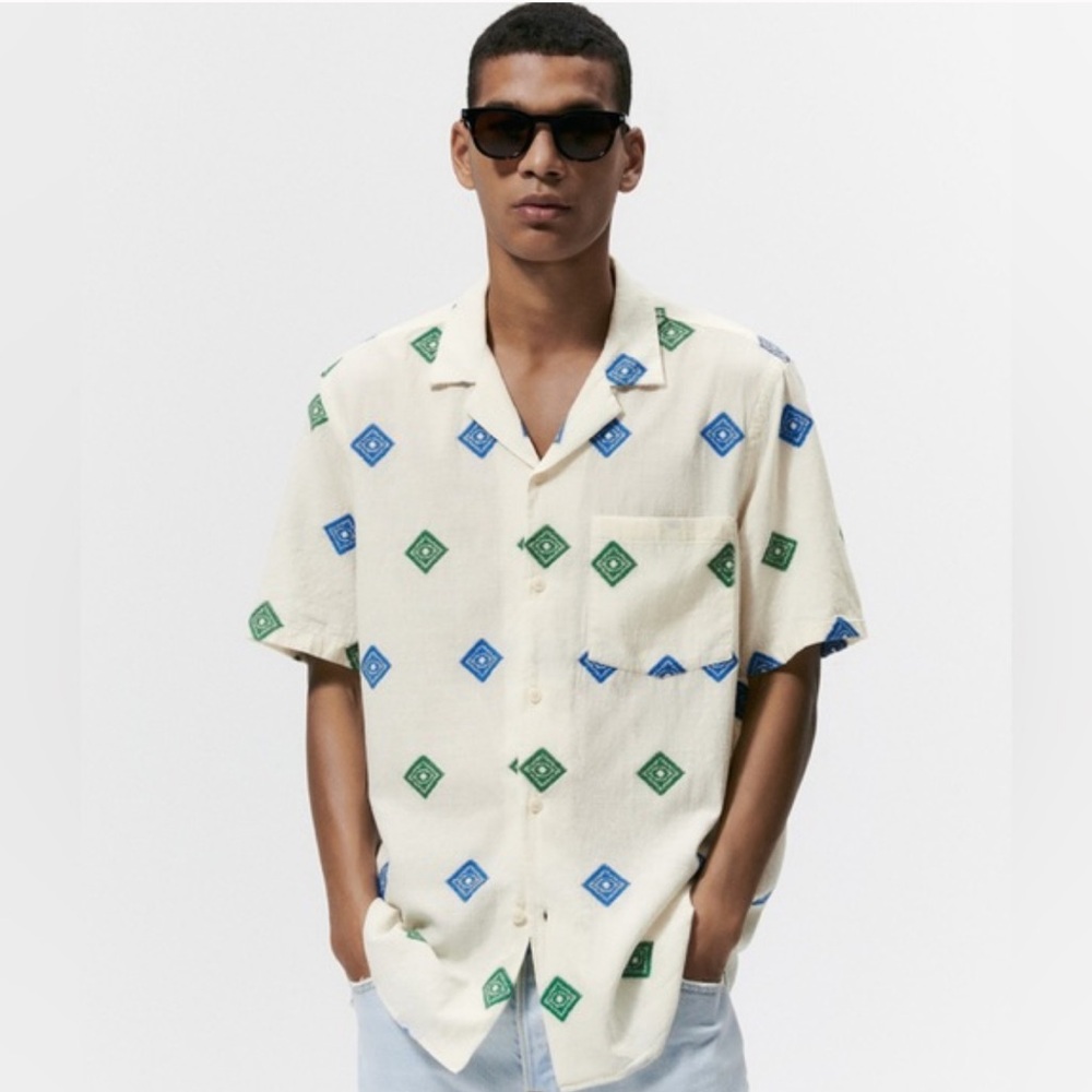NWT ZARA Men's Jacquard Diamond Shirt
